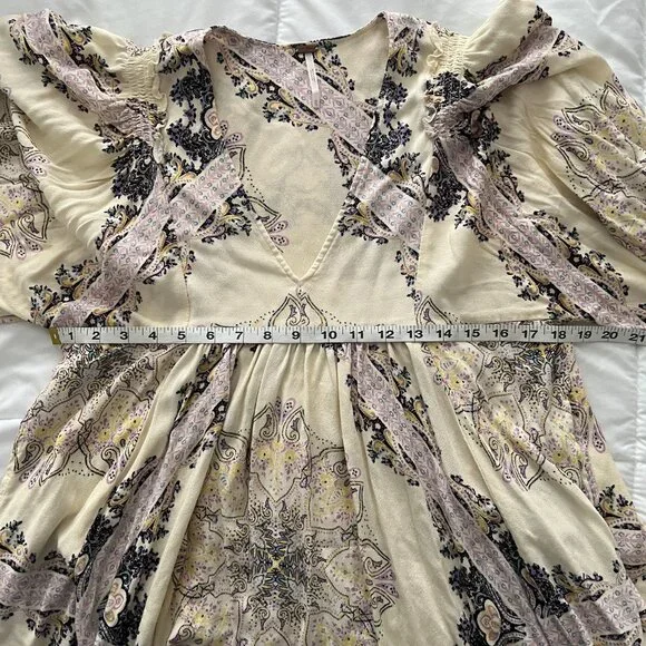 Free People Women's Girl Talk Tunic Top Dress Long Sleeve Ivory Pockets Boho XS - Picture 5 of 10